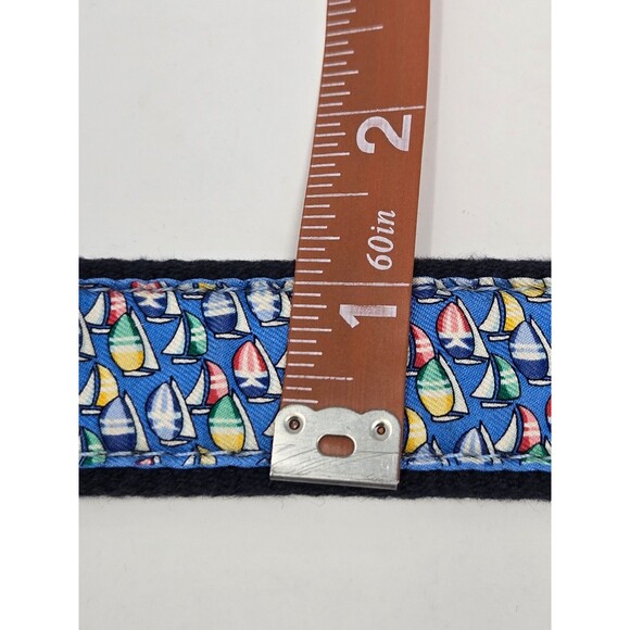 VINEYARD VINES FABRIC & LEATHER BELT KIDS YOUTH UNISEX OS SAILBOATS BLUE BROWN - Picture 8 of 12